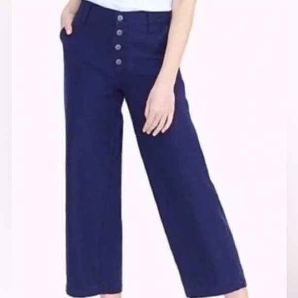 J. Crew Jeans J Crew Wide Leg Button Front Cropped Pants In Slub